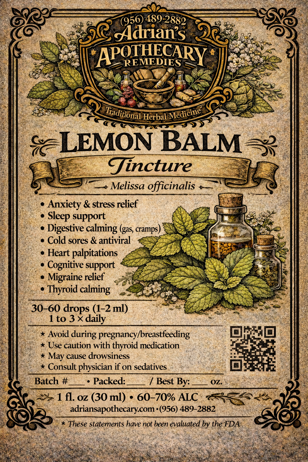 Lemon Balm (Concentrate / high-potency) Tincture (Melissa officinalis)